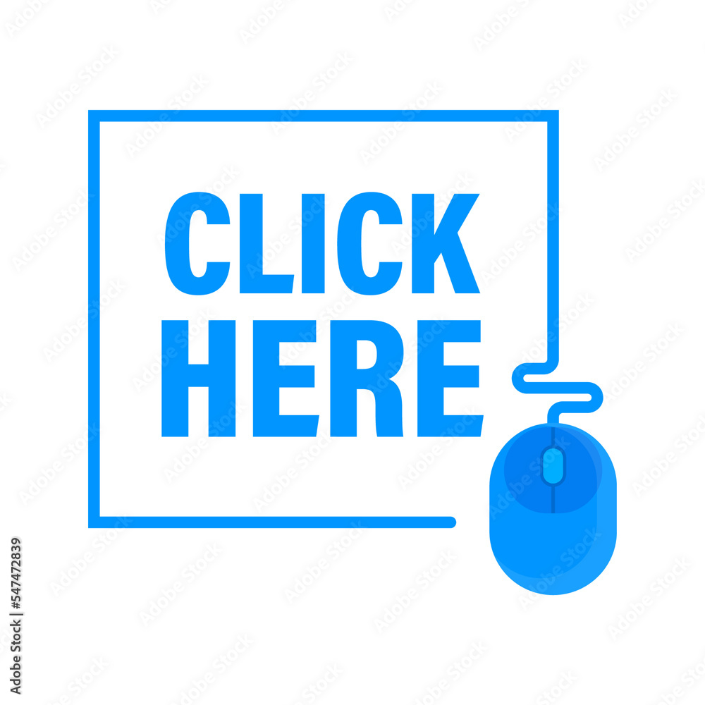 Aufkleber icon with click here 3d button on white background for web marketing design. flat deign. social medi