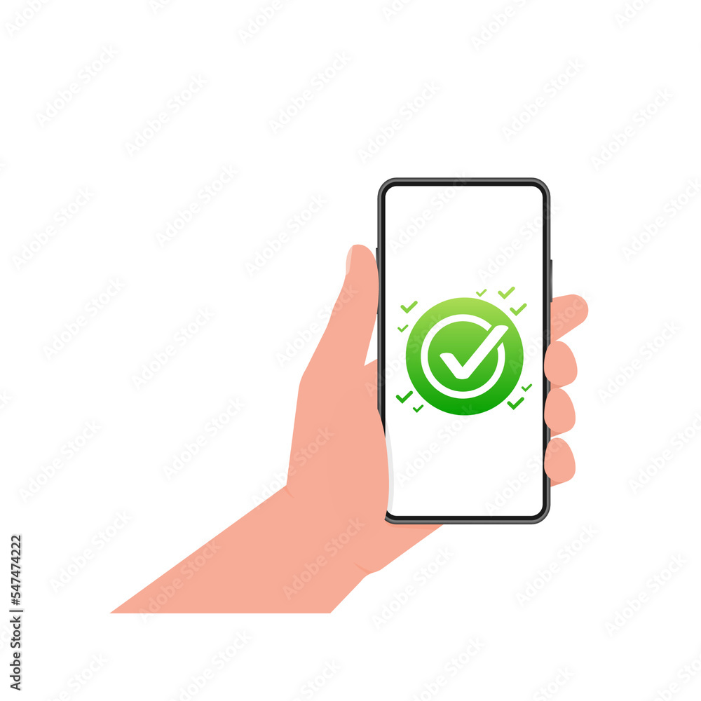 Poster check mark button with yes and no on smartphone screens. flat simple style trend modern red and gree