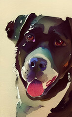 Digital watercolor drawing dog portrait, wall art fashion print