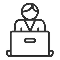 Man working on a laptop - icon, illustration on white background, outline style