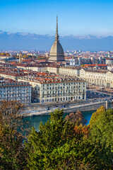 Panorama of Turin skyline with Mole Antonelliana as seen from the church of Santa Maria in Monte