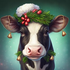 christmas cow with a gift