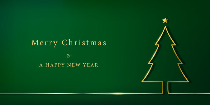 線で作ったクリスマスツリーのシルエットとMarry Christmas & HAPPY NEW YEARの文字