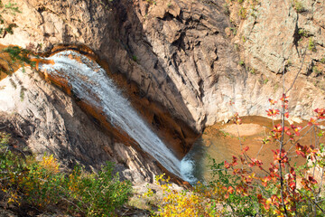 A look down a waterfall from top to bottom 