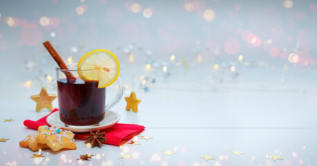 Christmas gingerbread cookies and mulled wine isolated
