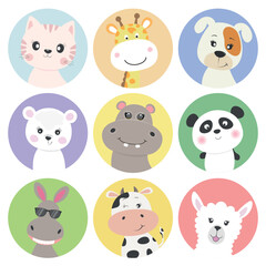 Cute cartoon characters animals, kawaii flat style.