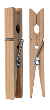 Wooden clothespin for hanging laundry on an isolated background.