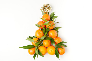 winter flat lay with christmas tree shape tangerines