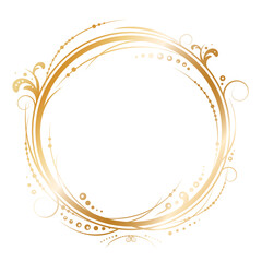 Golden circle vintage frame on transparent background. Abstract border with floral elements. Copy space for text