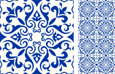Foto op Canvas Seamless Azulejo tile. Portuguese and Spain decor. Ceramic tile. Seamless Floral pattern. Vector hand drawn illustration, typical portuguese and spanish tile © nataliiaku