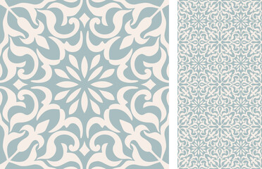 Seamless Azulejo tile. Portuguese and Spain decor. Ceramic tile. Seamless Floral pattern. Vector hand drawn illustration, typical portuguese and spanish tile - 547488493
