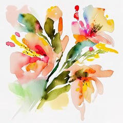 Abstract flowers watercolor. Isolated on white background. Hand drawing. It can be used for card, background and invitations.
