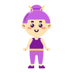 Chibi girl. Kawaii smiling character. Colorful vector illustration isolated on white background.