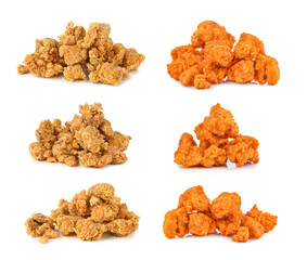 Fried popcorn chicken isolated on white background