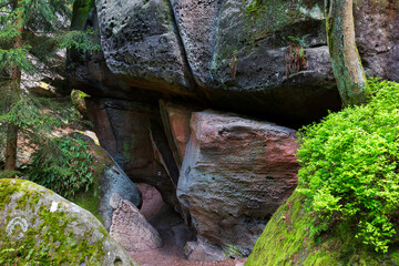 Beautiful sandstone Rocks in Czech Paradise, clear green Nature, Mala Skala, Little Rock, Czech Republic