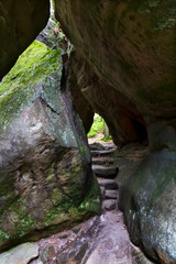 Obraz premium Beautiful sandstone Rocks in Czech Paradise, clear green Nature, Mala Skala, Little Rock, Czech Republic