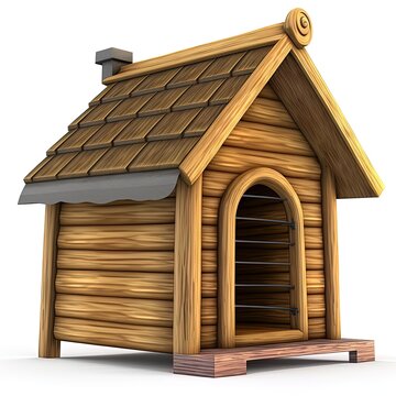 Wooden dog house Side view 3D render illustration isolated on white background