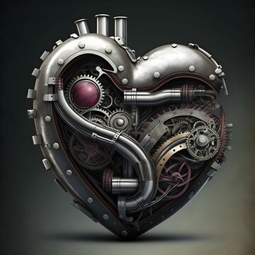 Illustrated design of a mechanical machine shaped like a heart