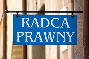 The brand Radca Prawny (Lawyer or Solicitor in Polish) in from of office