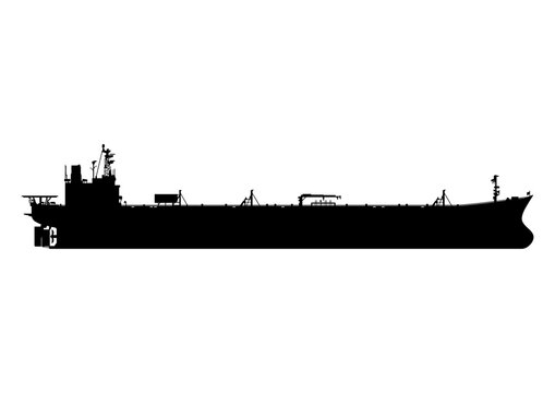 black silhouette tanker ship on white
