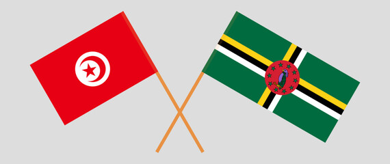 Crossed flags of Tunisia and Dominica. Official colors. Correct proportion