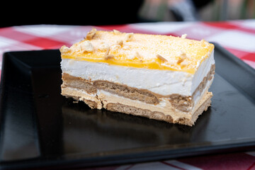 Traditional portuguese dessert made with eggs, cake, ice cream and cookies
