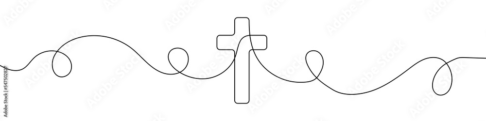 Poster christian cross in continuous line drawing style. line art of christian cross. vector illustration. 