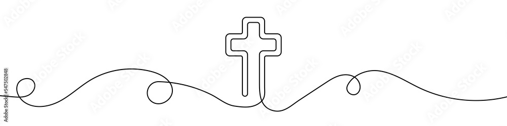 Poster christian cross in continuous line drawing style. line art of christian cross. vector illustration. 