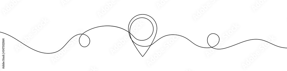 Poster map pin in continuous line drawing style. line art of gps navigation. vector illustration. abstract 