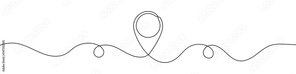 Poster map pin in continuous line drawing style. line art of gps navigation. vector illustration. abstract 