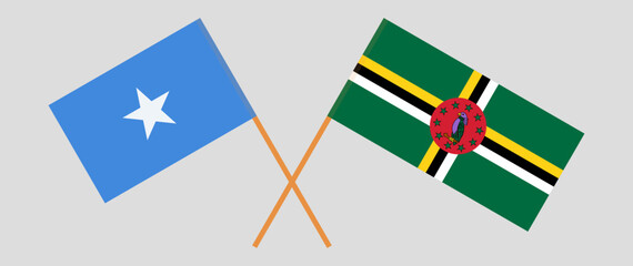 Crossed flags of Somalia and Dominica. Official colors. Correct proportion