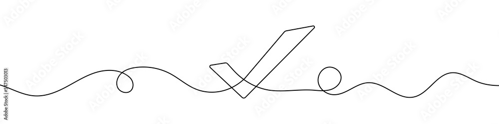 Poster check mark in continuous line drawing style. line art of the approved symbol. vector illustration. a
