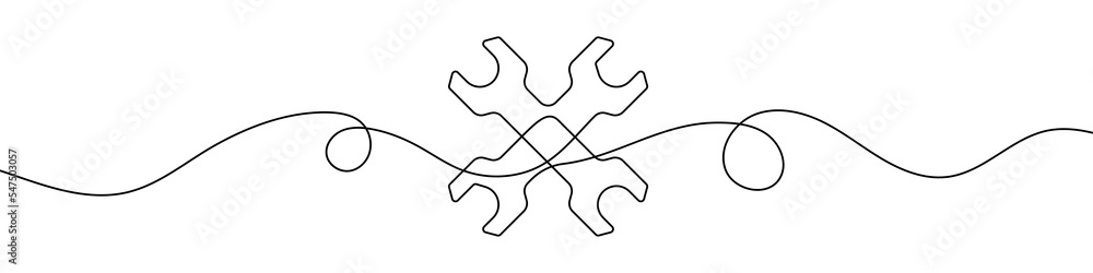 Poster wrench in continuous line drawing style. line art of crossed wrenches icon. vector illustration. abs