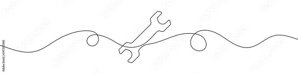Poster wrench in continuous line drawing style. line art of wrench icon. vector illustration. abstract back