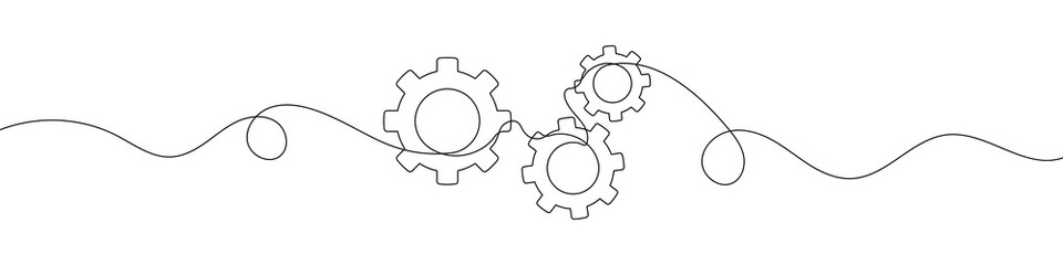 Gears in continuous line drawing style. Line art of a gear wheel symbol. Vector illustration. Abstract background © chekman