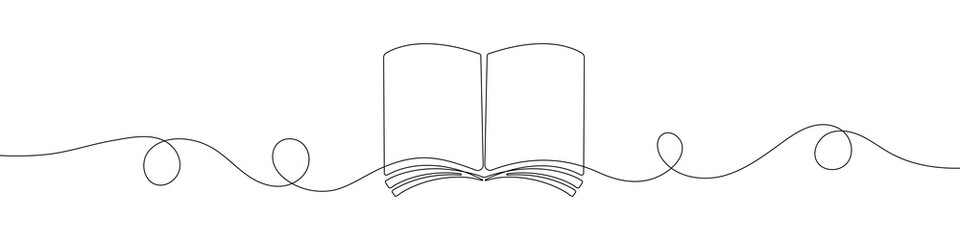 Book in continuous line drawing style. Line art of book icon. Vector illustration. Abstract background