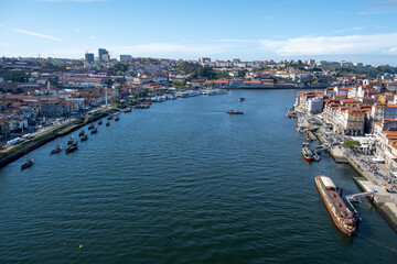 Porto, Portugal: November 13 2022. View of Douro river from Dom Luis I Bridge