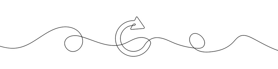 Recycling arrow in continuous line drawing style. Line art of a round arrow. Vector illustration. Abstract background