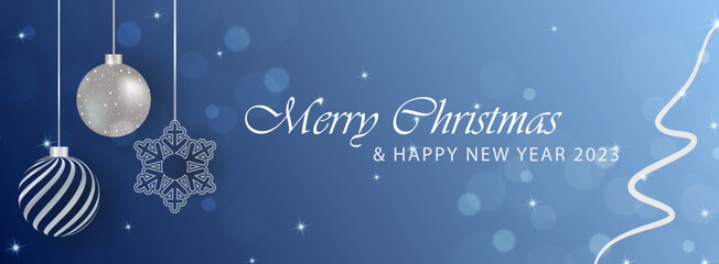 Poster Merry Christmas and New Year. Blue background. Sale card