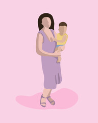 Vector isolated illustration of mother with baby.