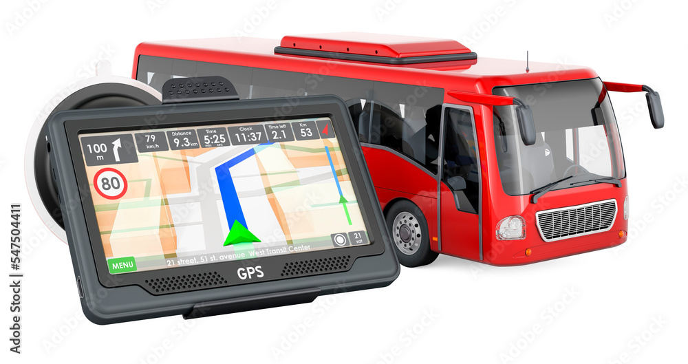 Poster bus with gps receiver, 3d rendering