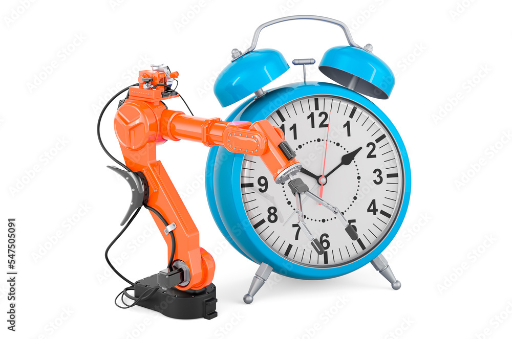 Aufkleber robotic arm with alarm clock, 3d rendering