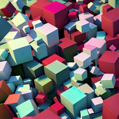 many rendered 3d cubes arranged in geometric, 3D illustration