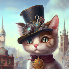 steampunk cat in top hat, generated image 