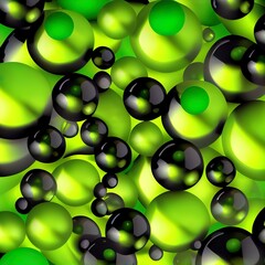 Digitally generated green yellow and black balls