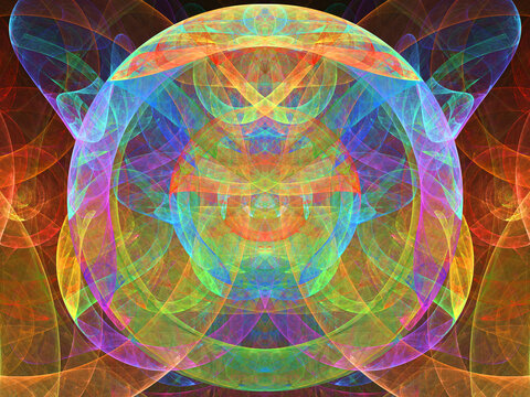Composición de arte abstracto digital consistente en formas circulares y ovaladas translúcidas de colores difuminados en un conjunto que muestra algo parecido a una puerta dimensional a mundos imagina