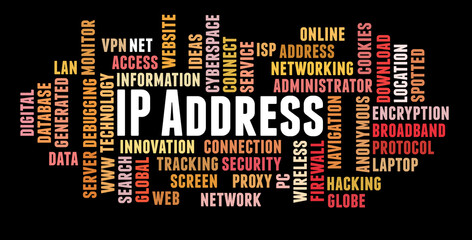 IP Address in Different Languages word cloud concept on black
