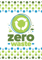 Zero Waste. Ecology poster. Refuse and Reduce. To Reuse and Recycle. Green January for environment. Eco friendly lifestyle. Save the planet. No plastic, only eco bag. Vector illustration