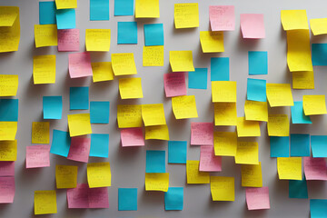 colorful post its on a wall with some scribbles