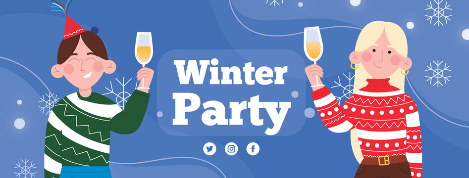 Winter party, new year style. Vector banner - Powered by Adobe